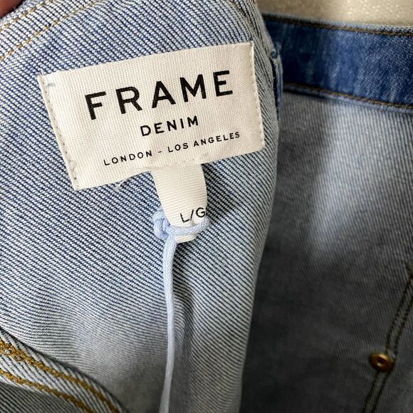 Frame Le Garcon Cutoff Denim Short Overalls Shortalls Islet Blue Large Raw Hem - Picture 3 of 15